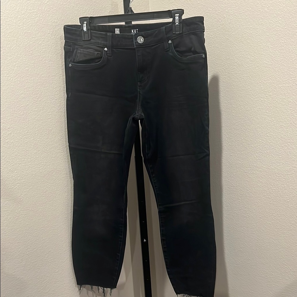 Kut from the Kloth Donna high rise a Black Ankle skinny Cropped Jeans